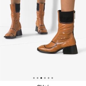 Chloe Tan Heeled Boots with Black Details